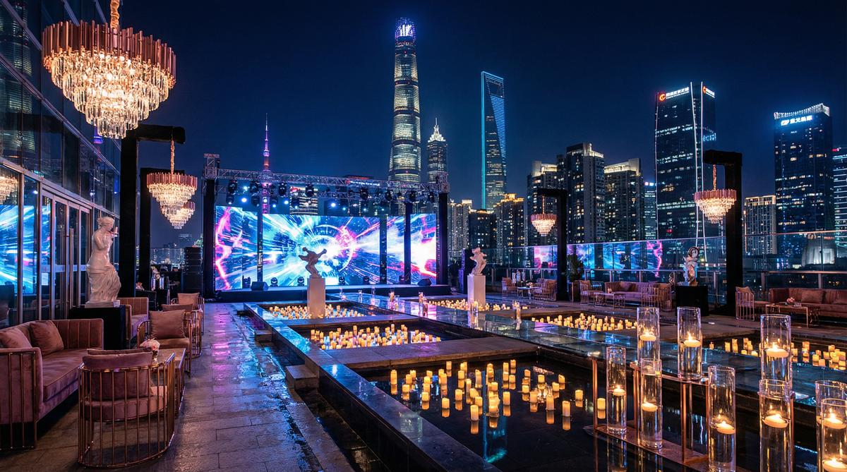 玩物社区传媒城市夜景航拍传媒顶层派对实录